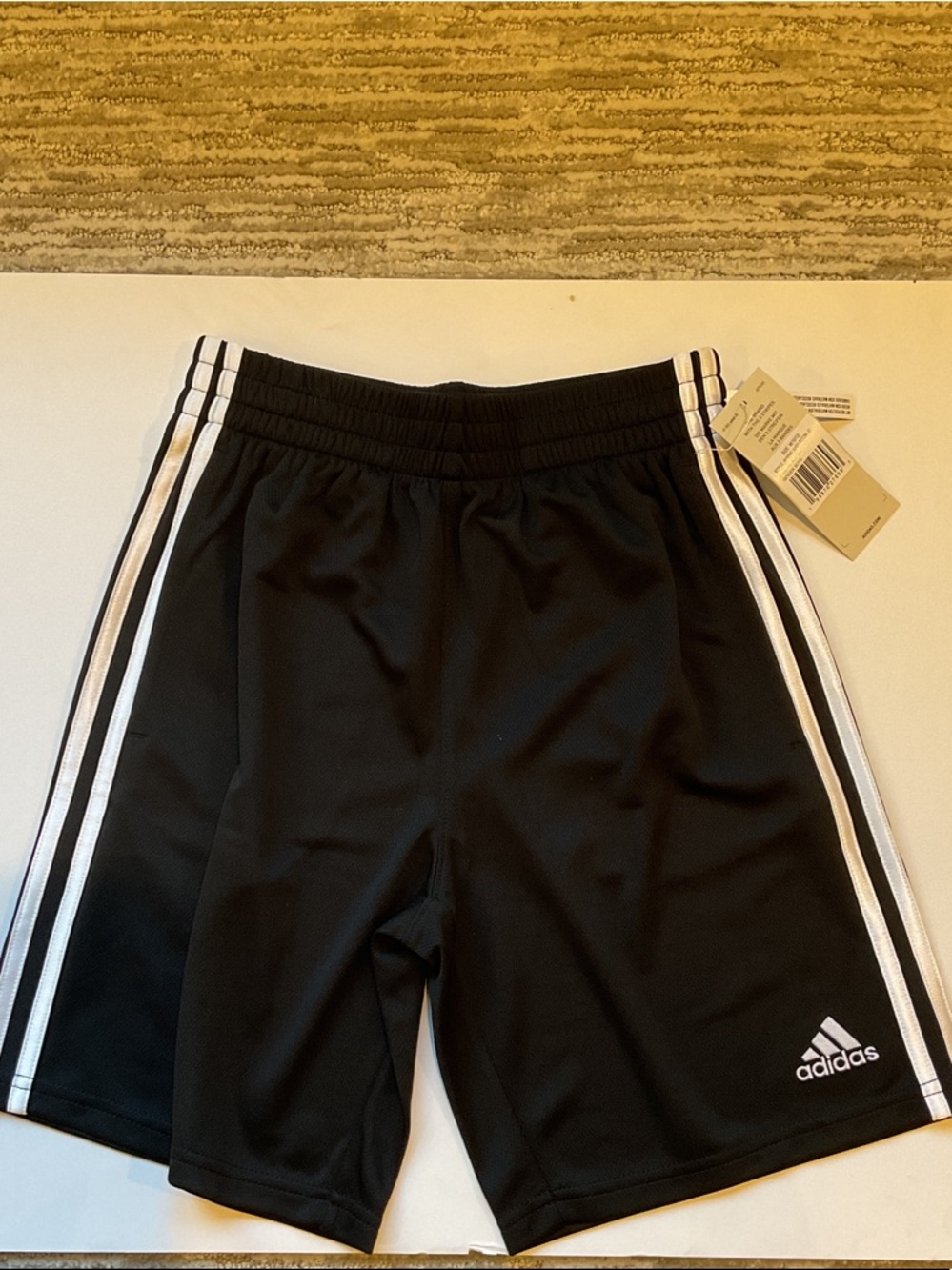 adidas Black Kids Athletic Shorts with White Side Stripes